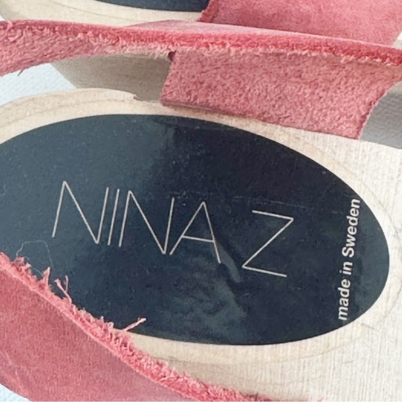 Nina Z Swedish Sandal Clog Heels Red Size 36 Woven Leather Wood Sweden - Picture 4 of 12
